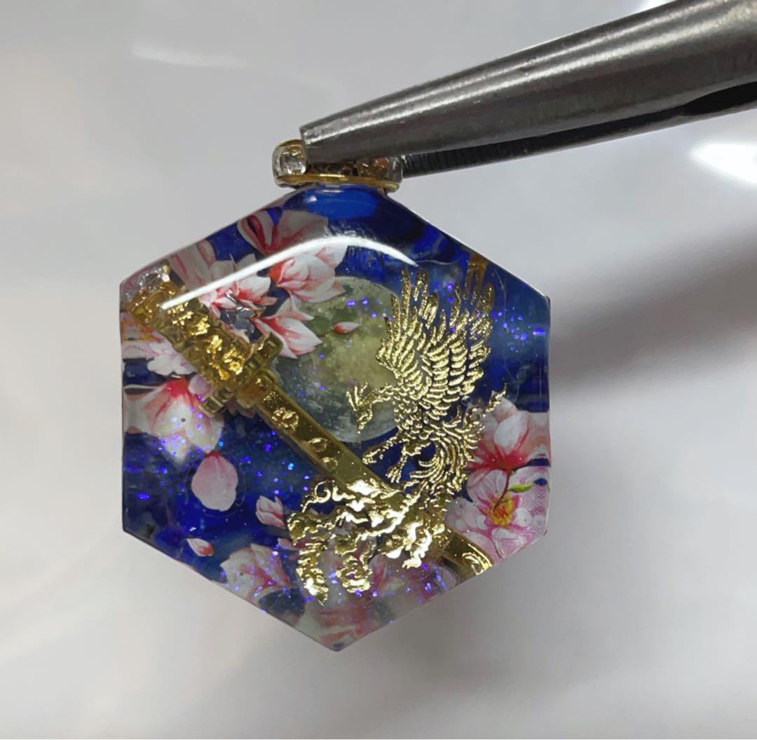 すず☆らん/鳳凰×ラピスラズリ　日本刀　桜　蓄光　オルゴナイトネックレス