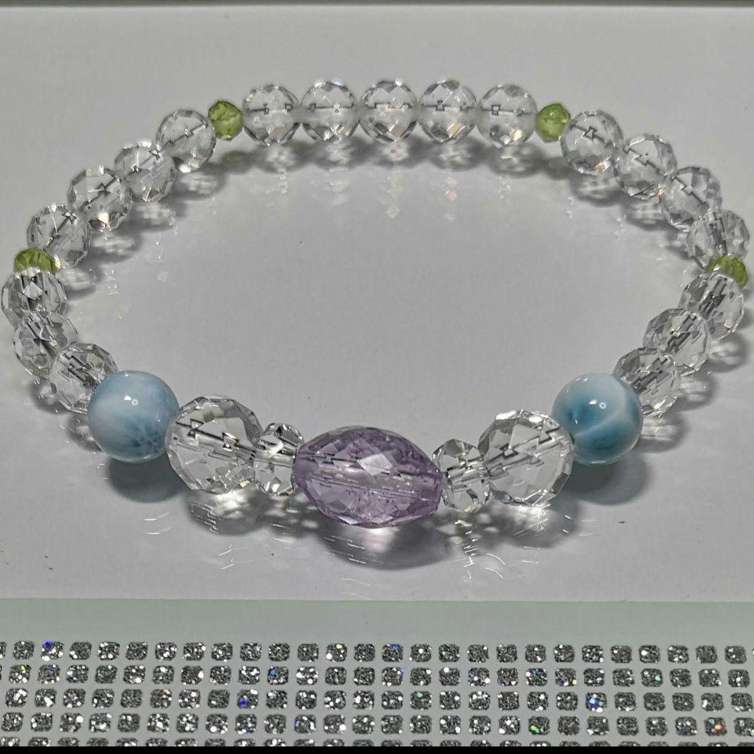 SALEラリマー & 宝石質ピンクアメジスト　天然石パワーストーンブレスレット