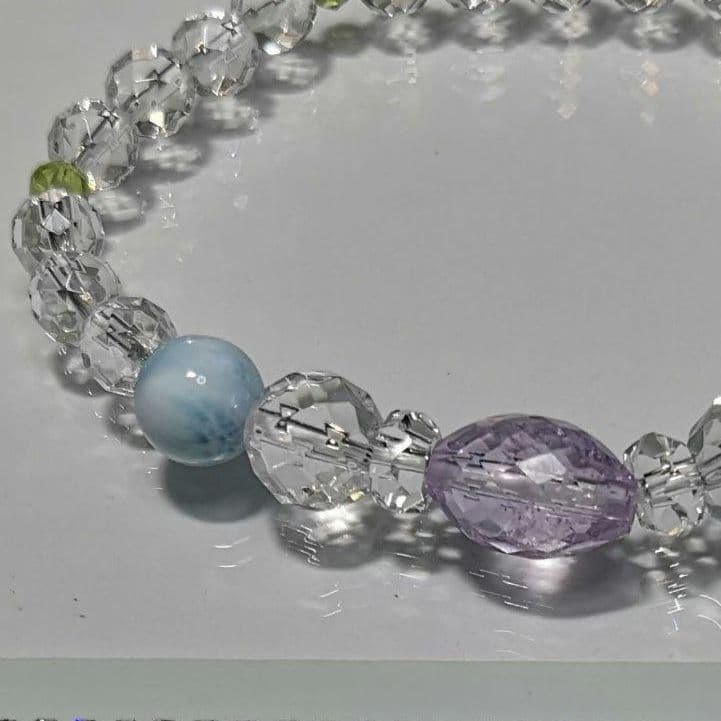 SALEラリマー & 宝石質ピンクアメジスト　天然石パワーストーンブレスレット