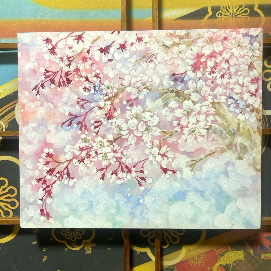 吉祥日本画「天上　常盤桜　花御殿」　幸福の桜花