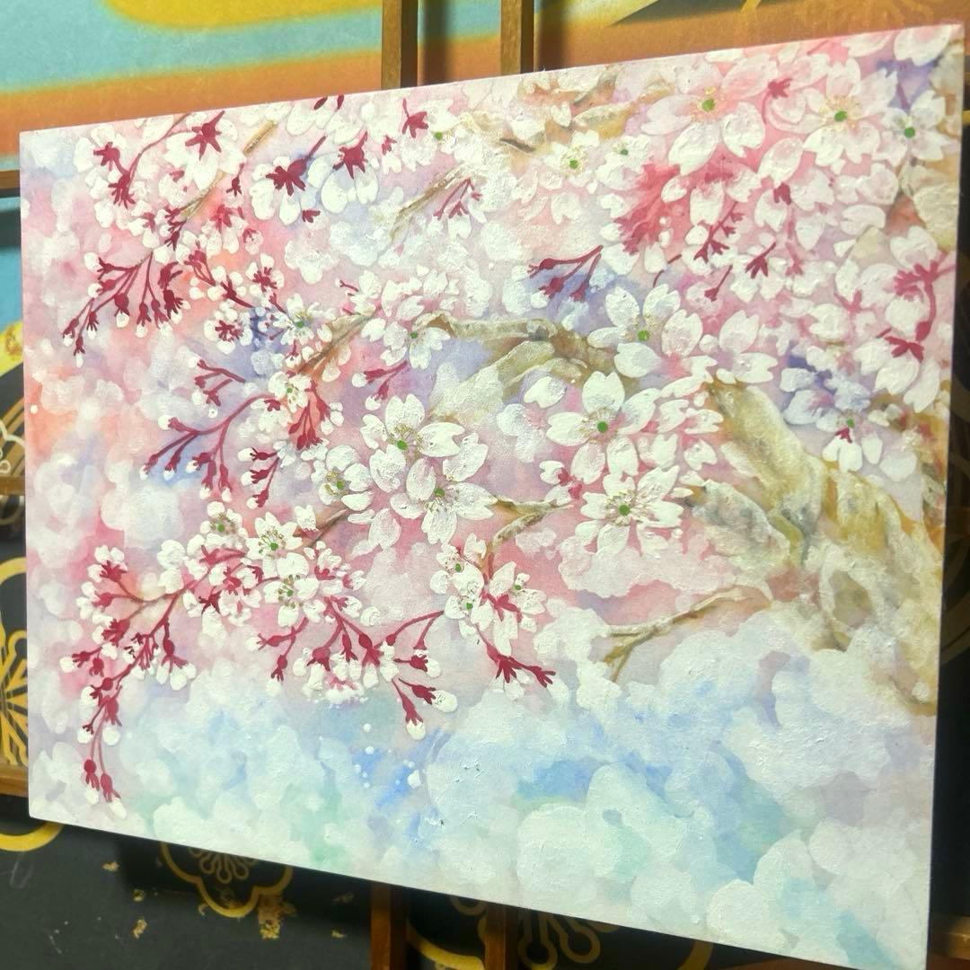 吉祥日本画「天上　常盤桜　花御殿」　幸福の桜花