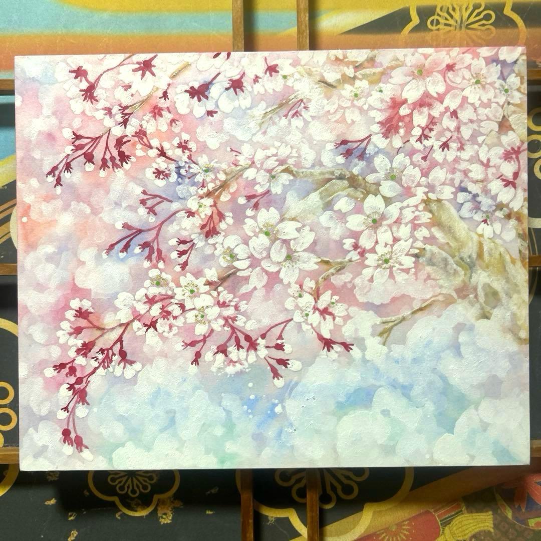 吉祥日本画「天上　常盤桜　花御殿」　幸福の桜花