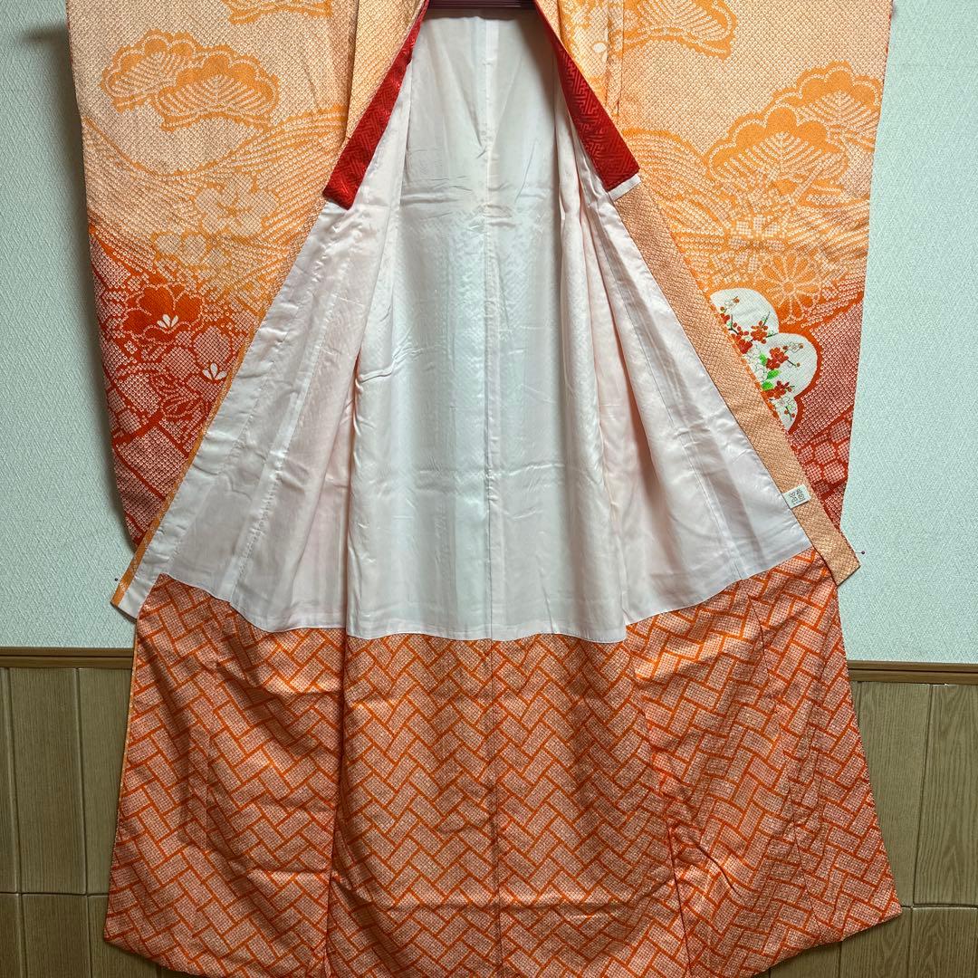 七五三　7歳　着物セット　豪華総絞り風柄　 長襦袢、袋帯、小物セット18ー11