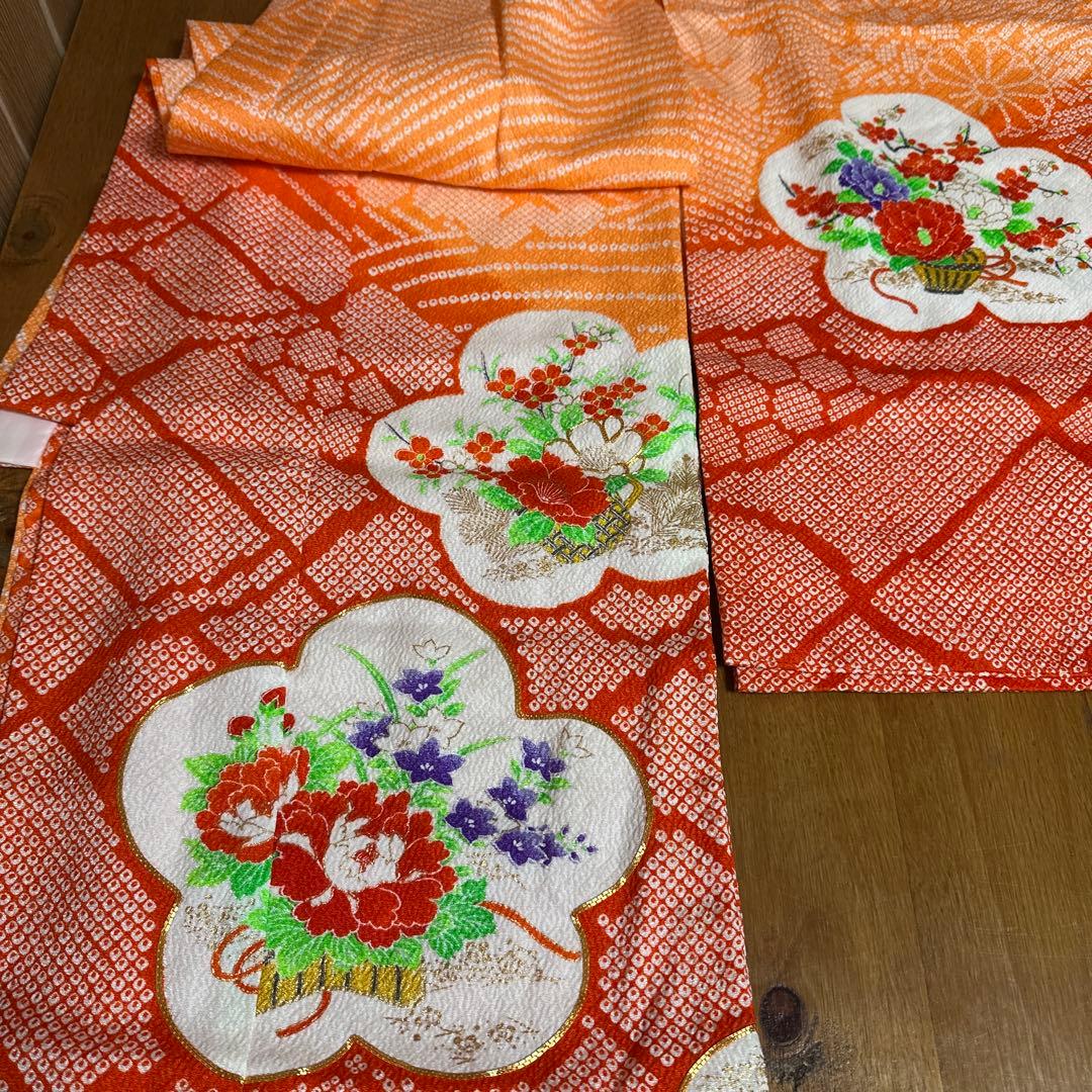 七五三　7歳　着物セット　豪華総絞り風柄　 長襦袢、袋帯、小物セット18ー11