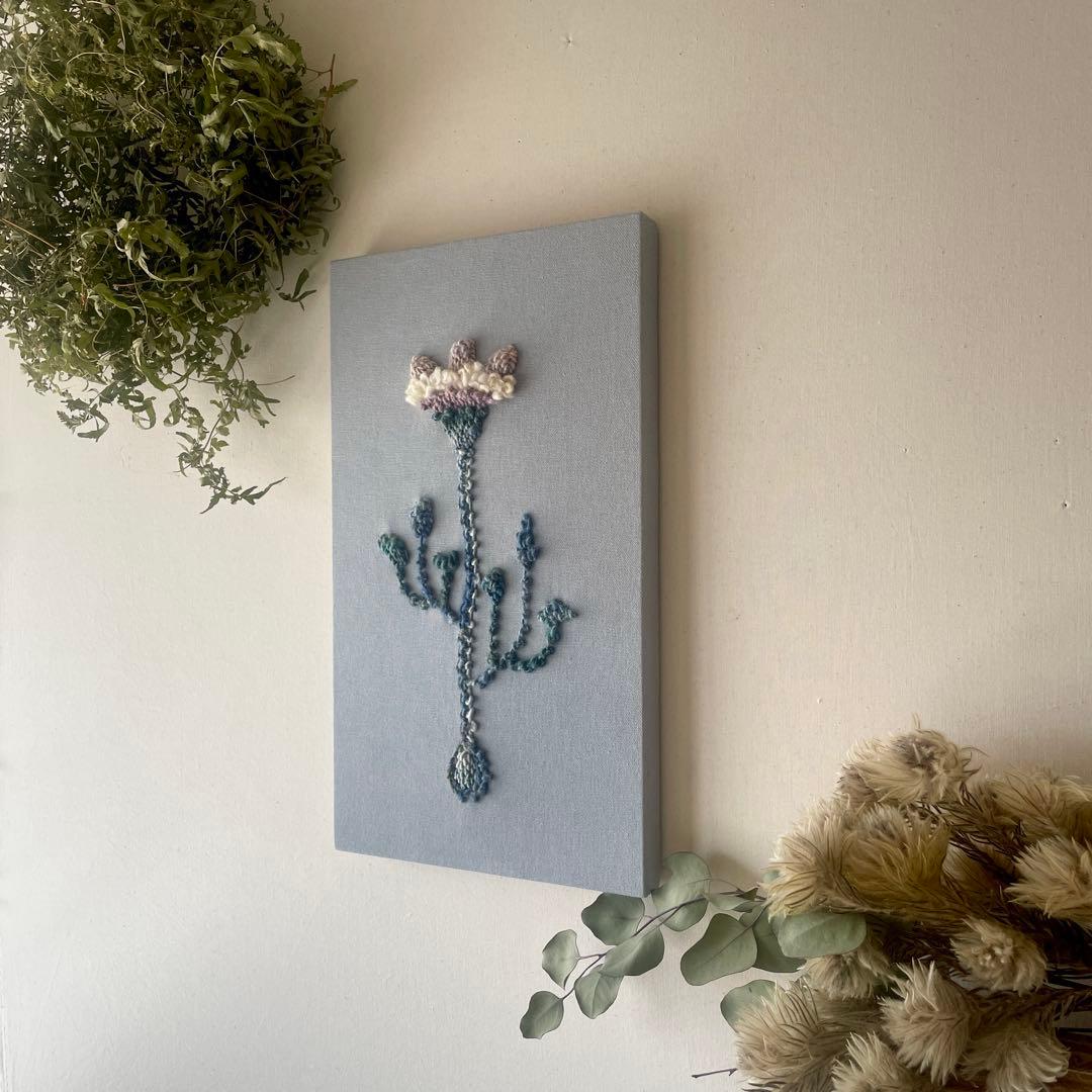 【一点もの】『手紡ぎ糸のお花. h'』手刺繍ファブリックパネル