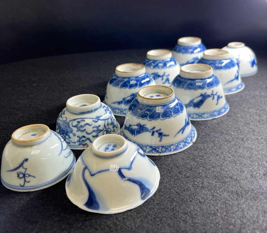 中国古玩　煎茶碗色々　蓋無木箱付　東Y8-0408⑧タウサオ