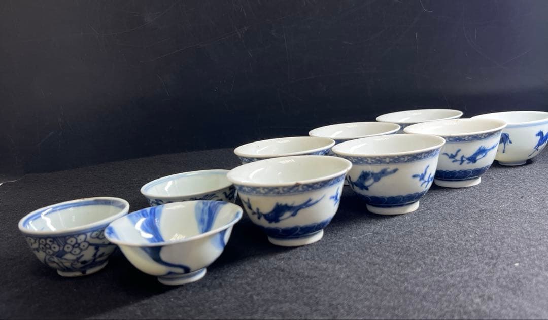 中国古玩　煎茶碗色々　蓋無木箱付　東Y8-0408⑧タウサオ