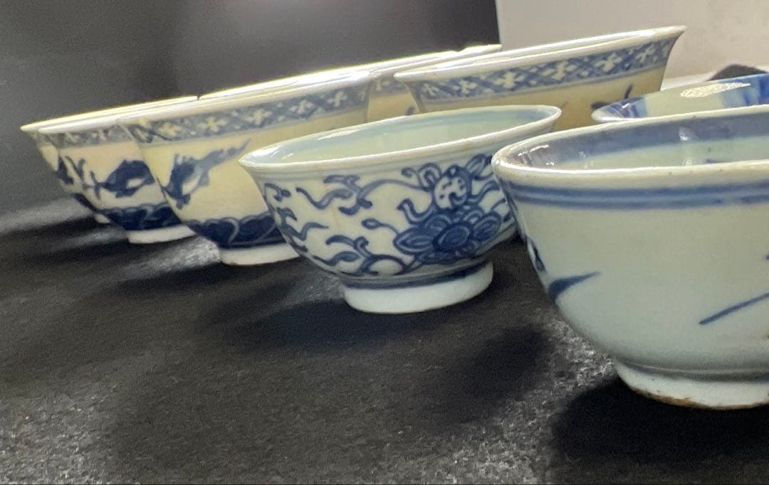 中国古玩　煎茶碗色々　蓋無木箱付　東Y8-0408⑧タウサオ