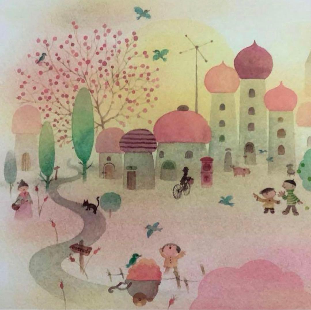 絵画・額縁・版画・上砂理佳・あんず色の村・ピグメントプリント版画・可愛い・美術品