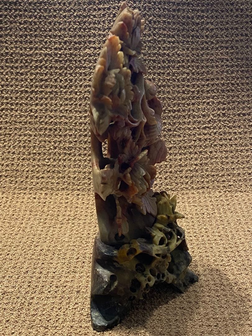 中国石透かし彫刻 蓮牡丹