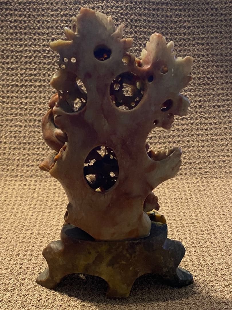 中国石透かし彫刻 蓮牡丹