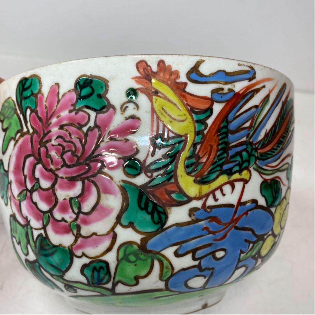 中国粉彩　鳳凰の図　鉢　時代木箱付　幅約16.8㎝