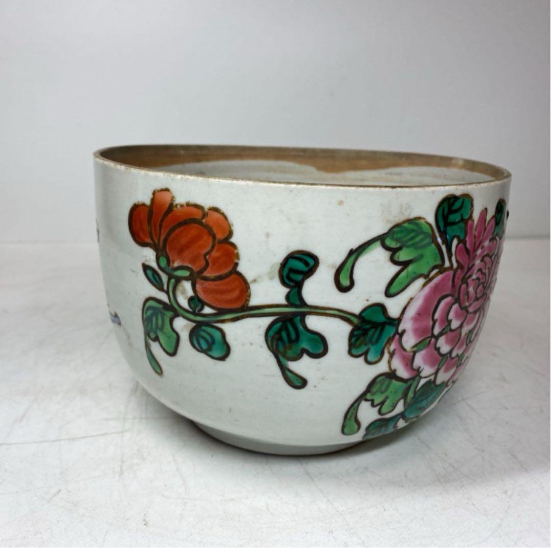 中国粉彩　鳳凰の図　鉢　時代木箱付　幅約16.8㎝