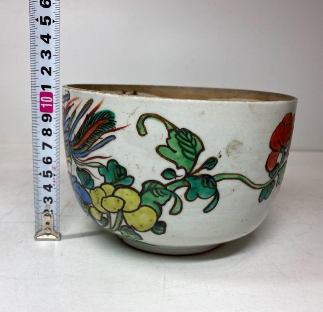 中国粉彩　鳳凰の図　鉢　時代木箱付　幅約16.8㎝