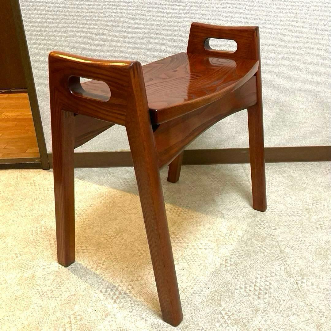 天然木無垢 肘付きスツール 飴色　木製椅子 和モダン工芸 【美品】
