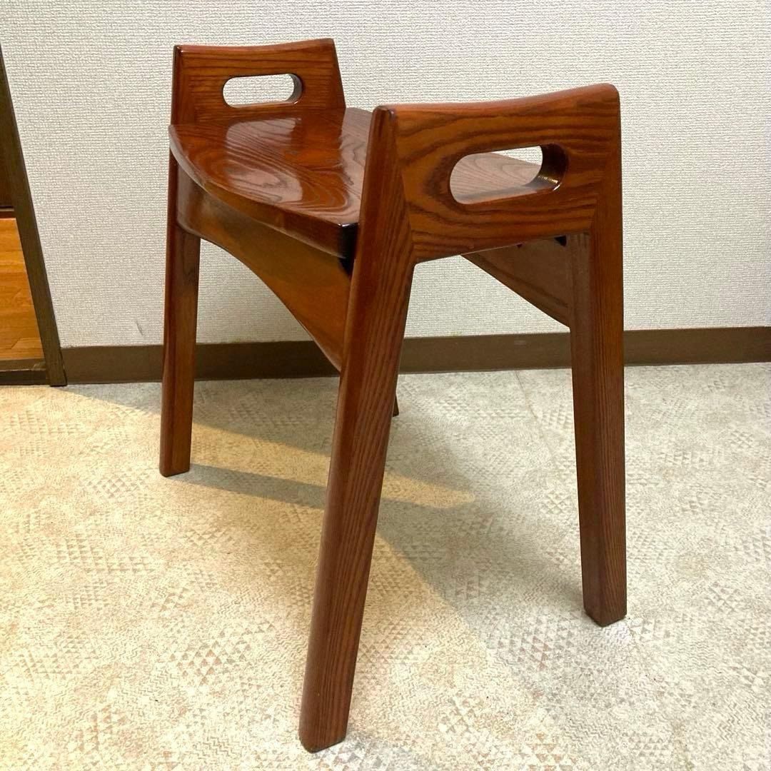天然木無垢 肘付きスツール 飴色　木製椅子 和モダン工芸 【美品】