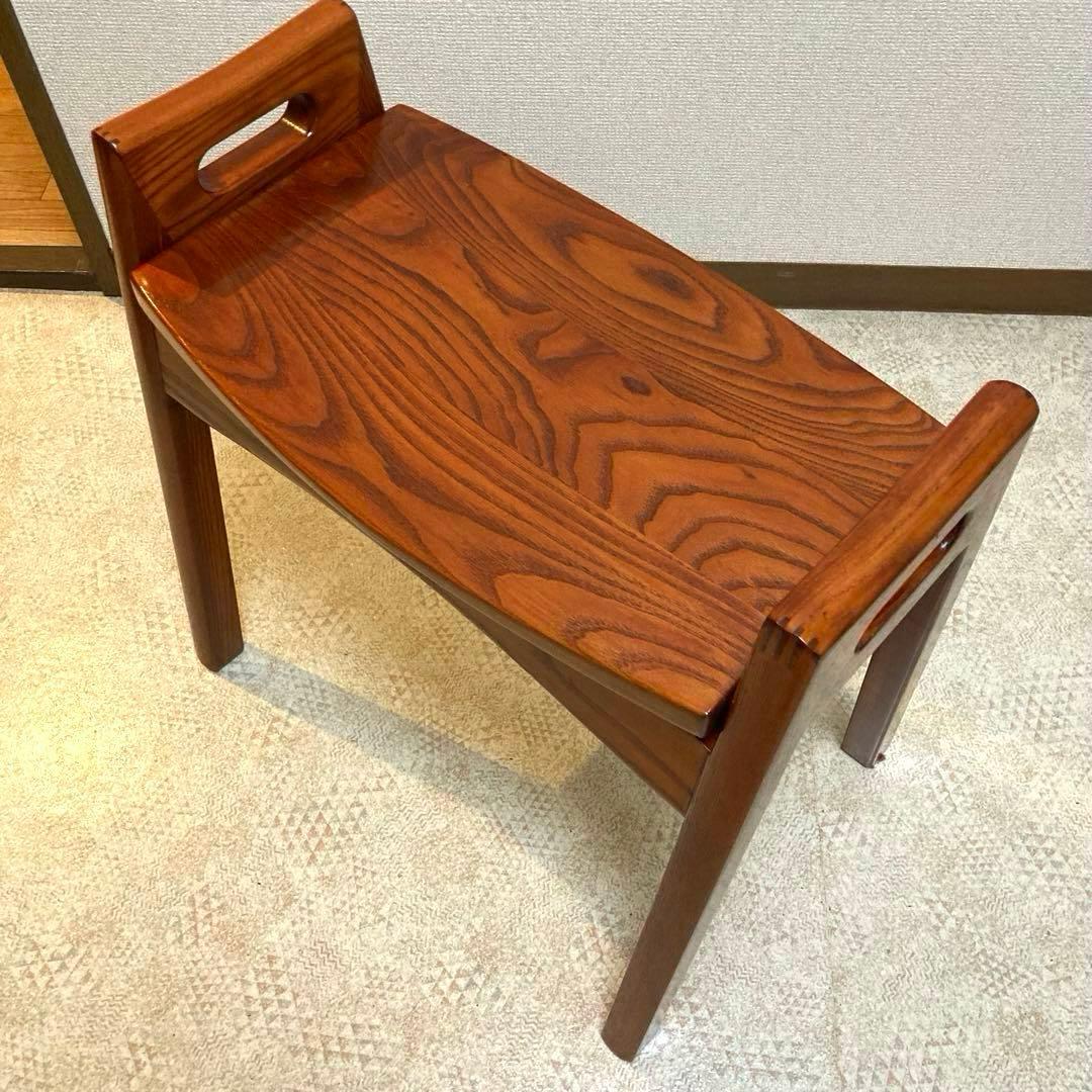 天然木無垢 肘付きスツール 飴色　木製椅子 和モダン工芸 【美品】