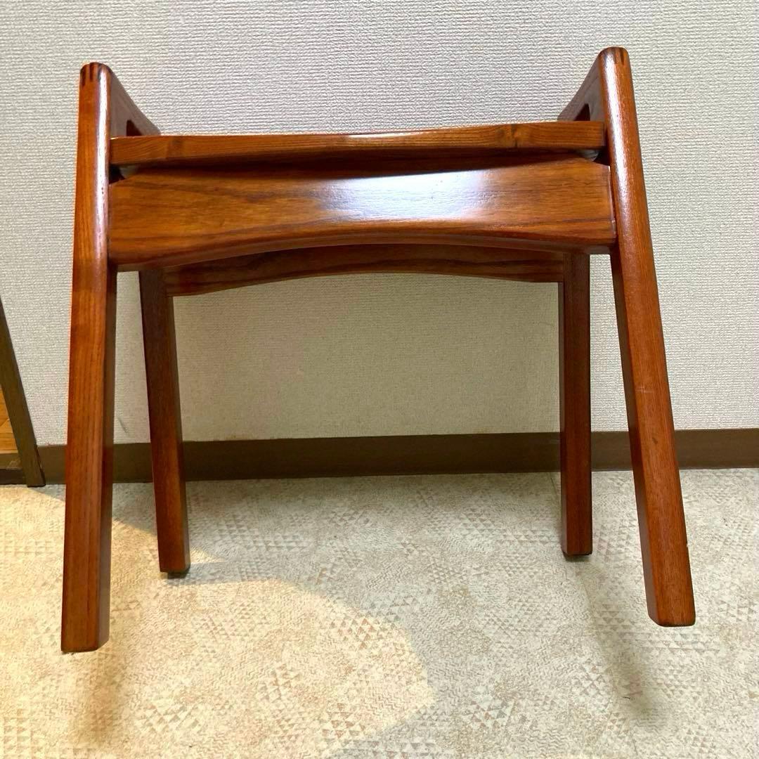 天然木無垢 肘付きスツール 飴色　木製椅子 和モダン工芸 【美品】