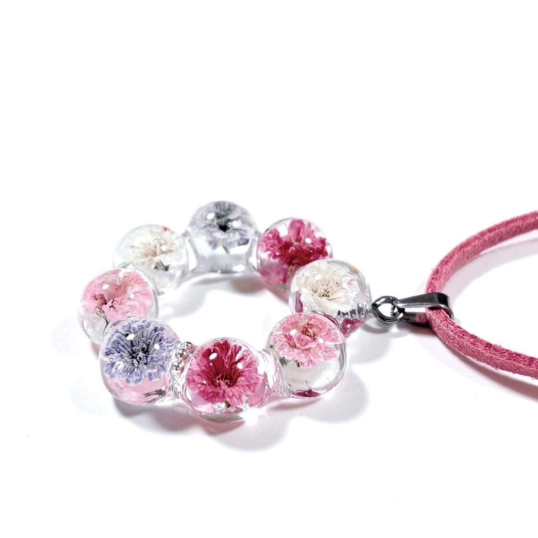 A26-186 レジンネックレス(かすみ草)フラワーピンク