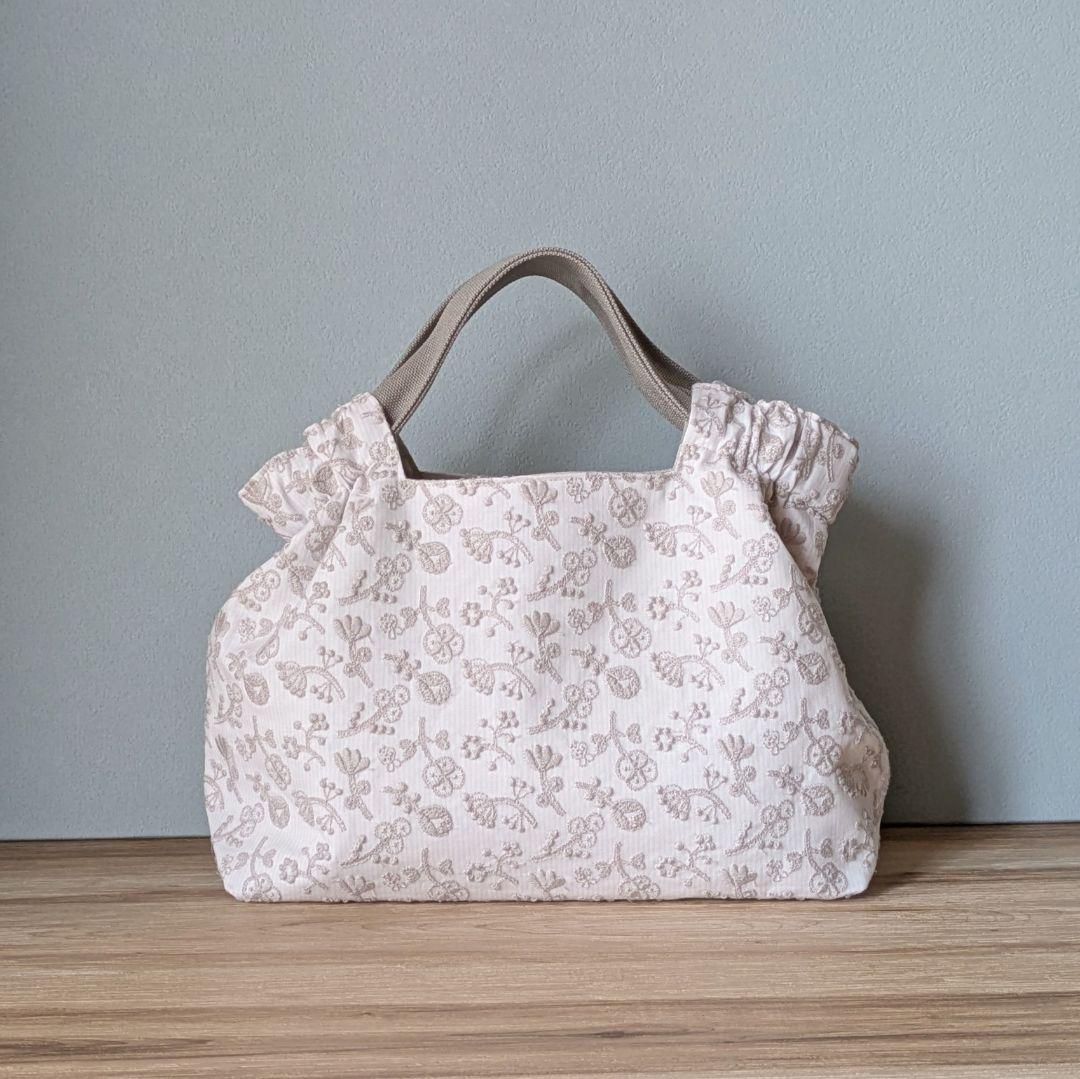 ハンドメイドシャーリングバッグ（フィールドオブフラワー、パウダーピンク、小）