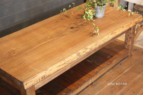 ハンドメイド　耳つき天板のローボード　 ブラウン