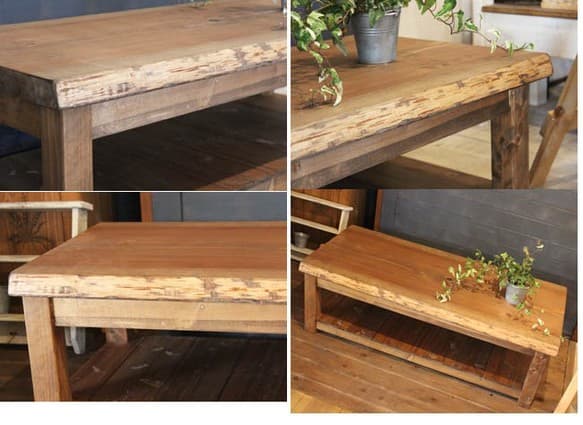 ハンドメイド　耳つき天板のローボード　 ブラウン