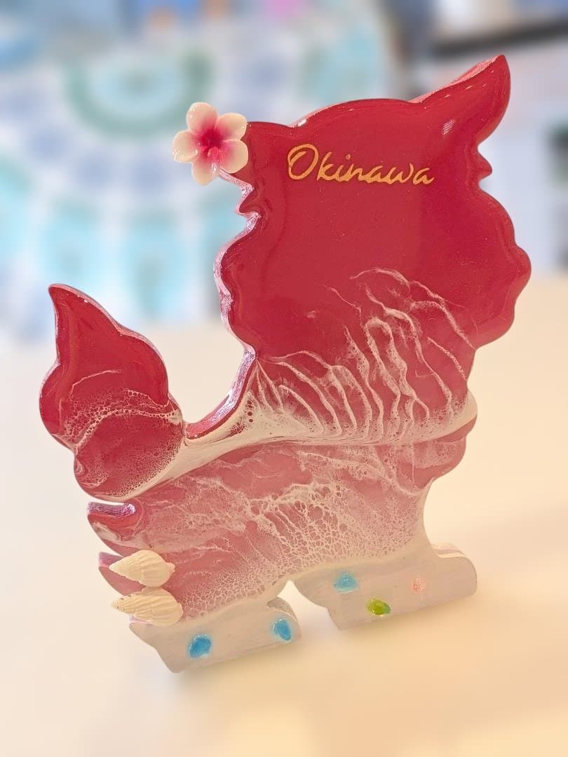 (133)ミニシーサー パステルピンク×ピンク(メス)レジンアート