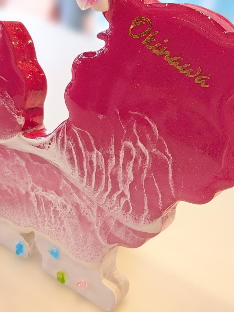 (133)ミニシーサー パステルピンク×ピンク(メス)レジンアート