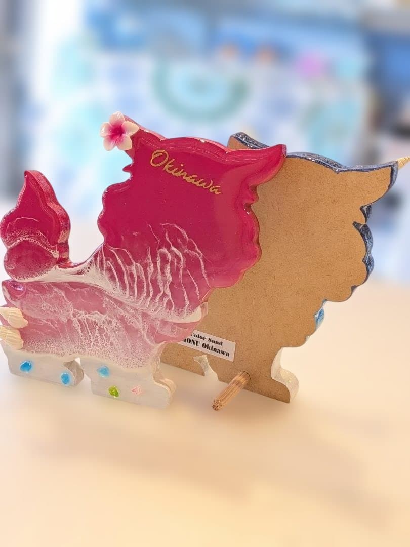 (133)ミニシーサー パステルピンク×ピンク(メス)レジンアート