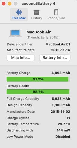 充電回数11回 MacBook Air 2015 i5 1.6Ghz 11インチ