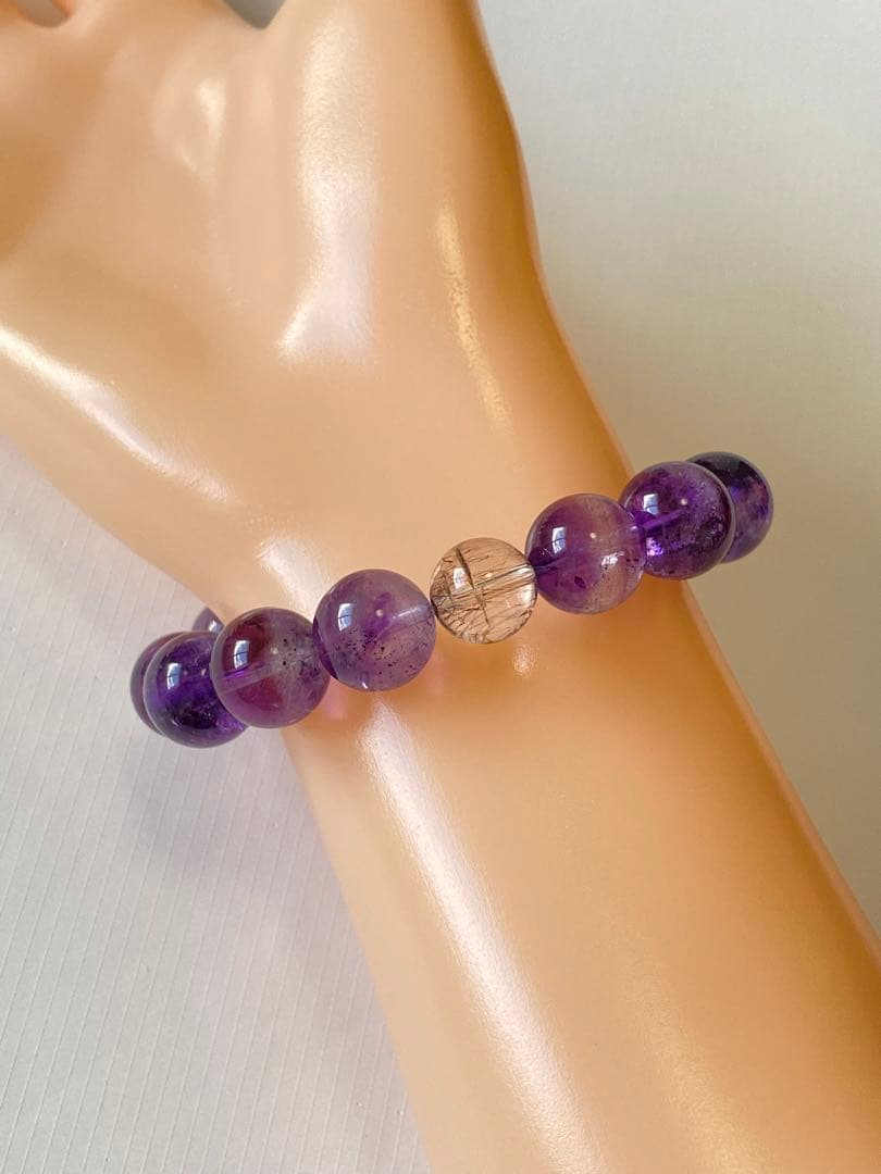 [お値下げ]水晶ガネーシャ彫り×アメジストエレスチャルデザインブレスレット