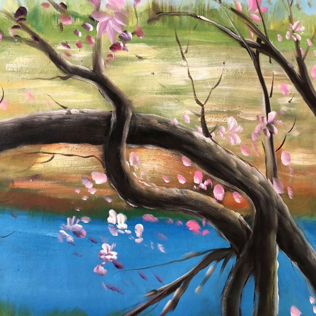 周春芽 桃花 図 純手描き 油画 中国現代絵画 約100×70cm 未表装