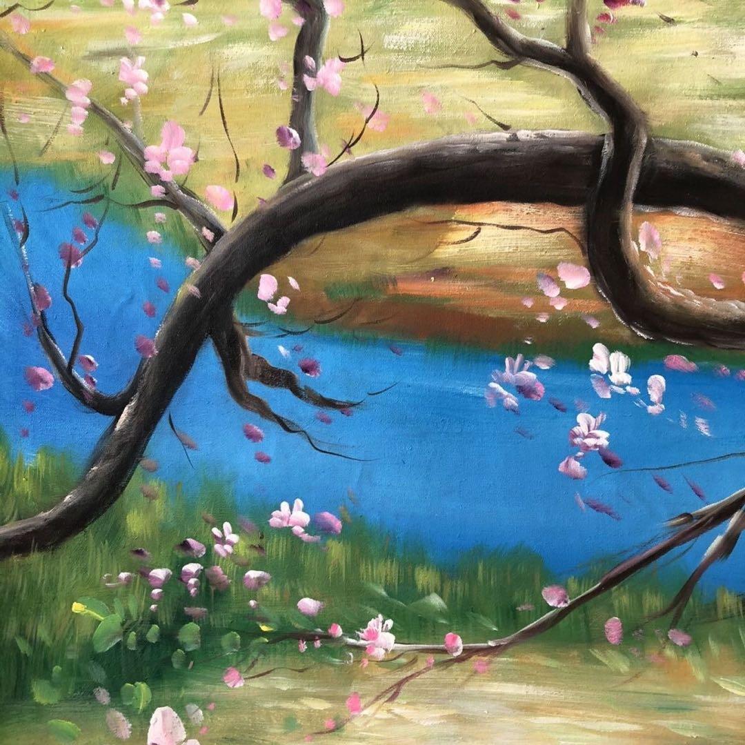 周春芽 桃花 図 純手描き 油画 中国現代絵画 約100×70cm 未表装