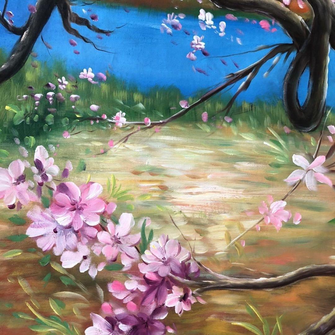 周春芽 桃花 図 純手描き 油画 中国現代絵画 約100×70cm 未表装