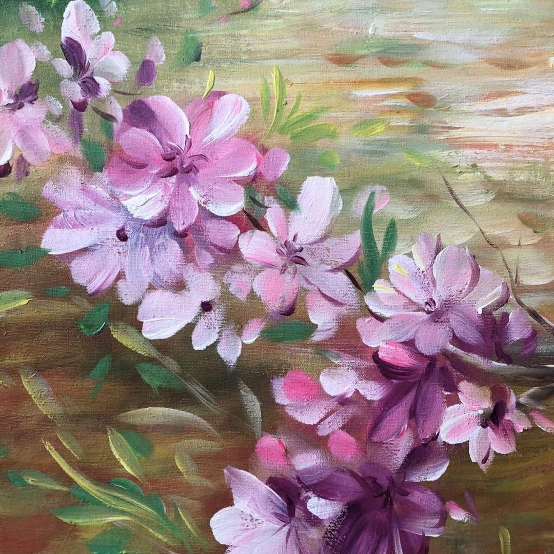 周春芽 桃花 図 純手描き 油画 中国現代絵画 約100×70cm 未表装