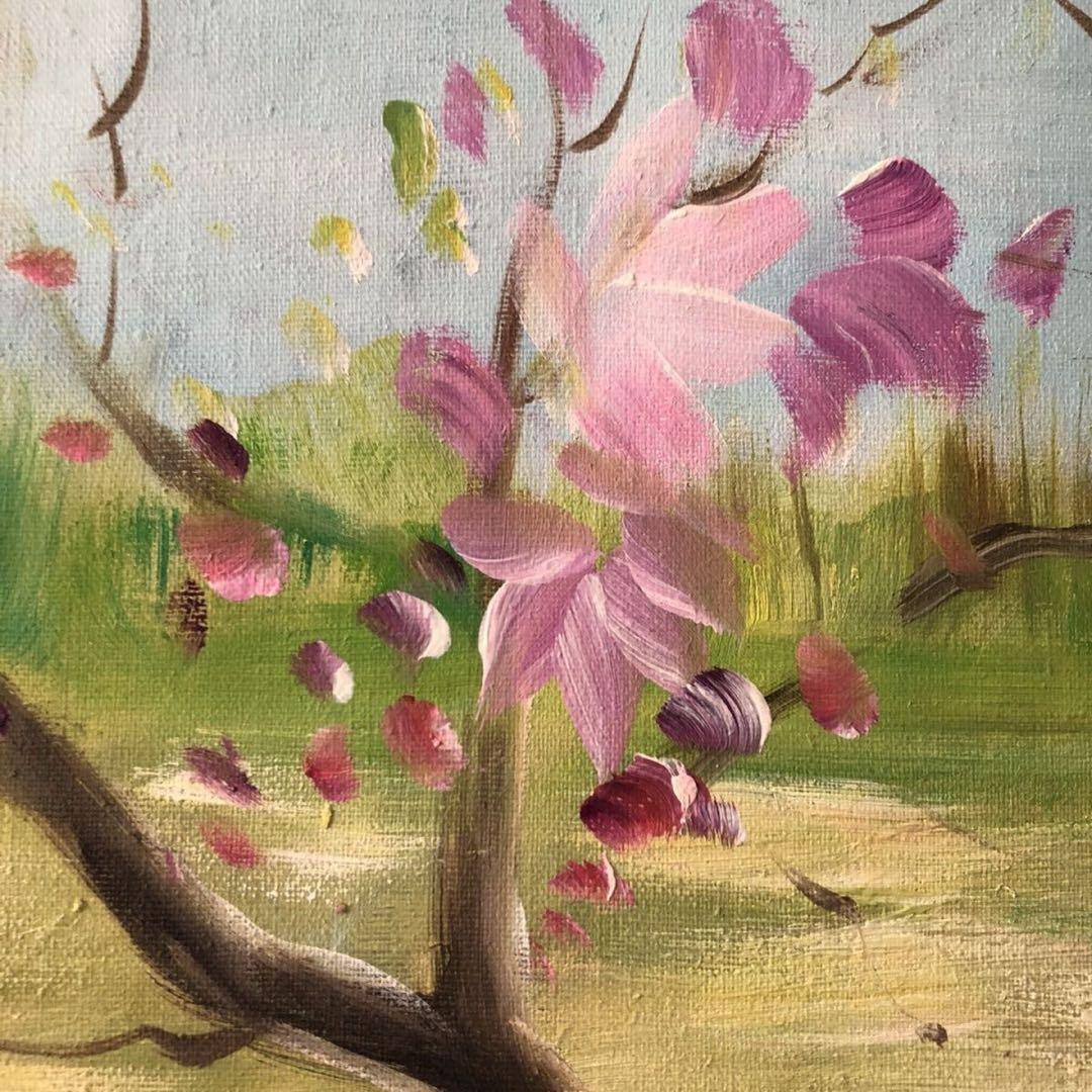 周春芽 桃花 図 純手描き 油画 中国現代絵画 約100×70cm 未表装