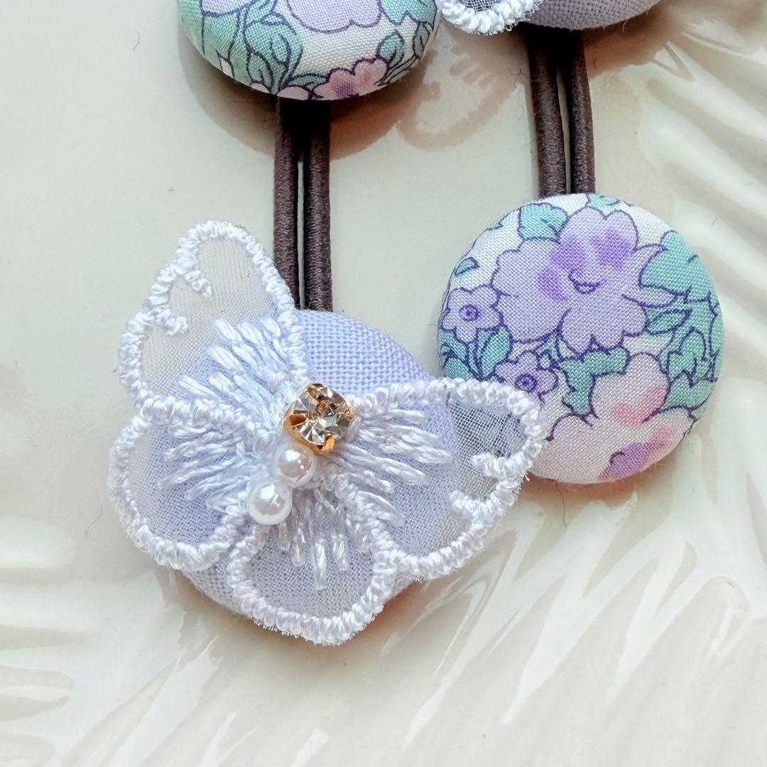 227✾︎ ハンドメイド　ヘアゴム2個セット　22㎜くるみボタン　リバティ