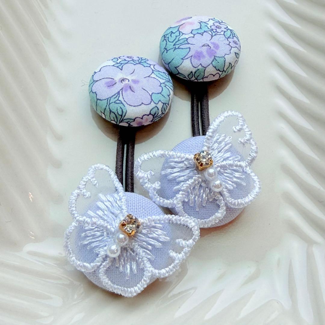 227✾︎ ハンドメイド　ヘアゴム2個セット　22㎜くるみボタン　リバティ