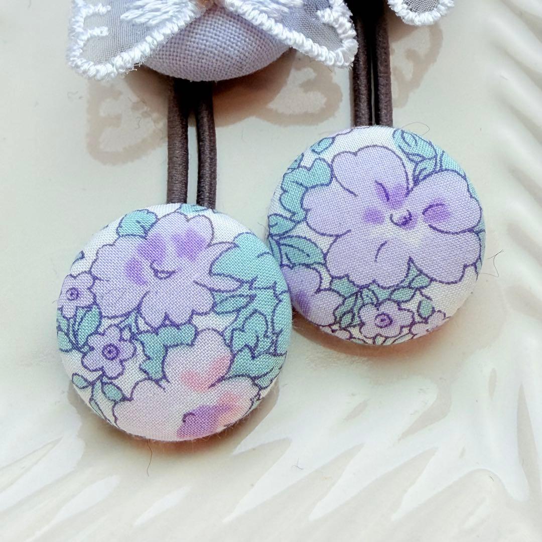 227✾︎ ハンドメイド　ヘアゴム2個セット　22㎜くるみボタン　リバティ