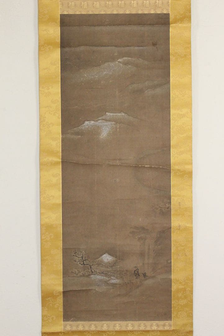 No5436 掛軸　無落款　山水　狩野之図　紙本　合箱　日本画　古美術　送料無料