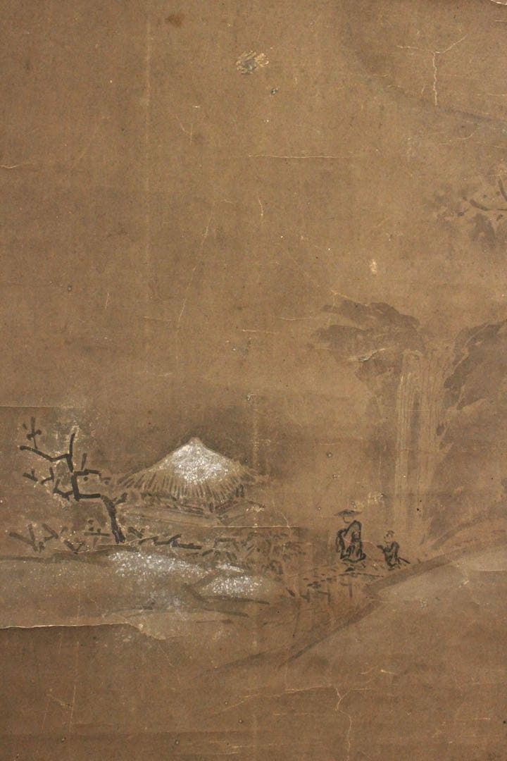 No5436 掛軸　無落款　山水　狩野之図　紙本　合箱　日本画　古美術　送料無料