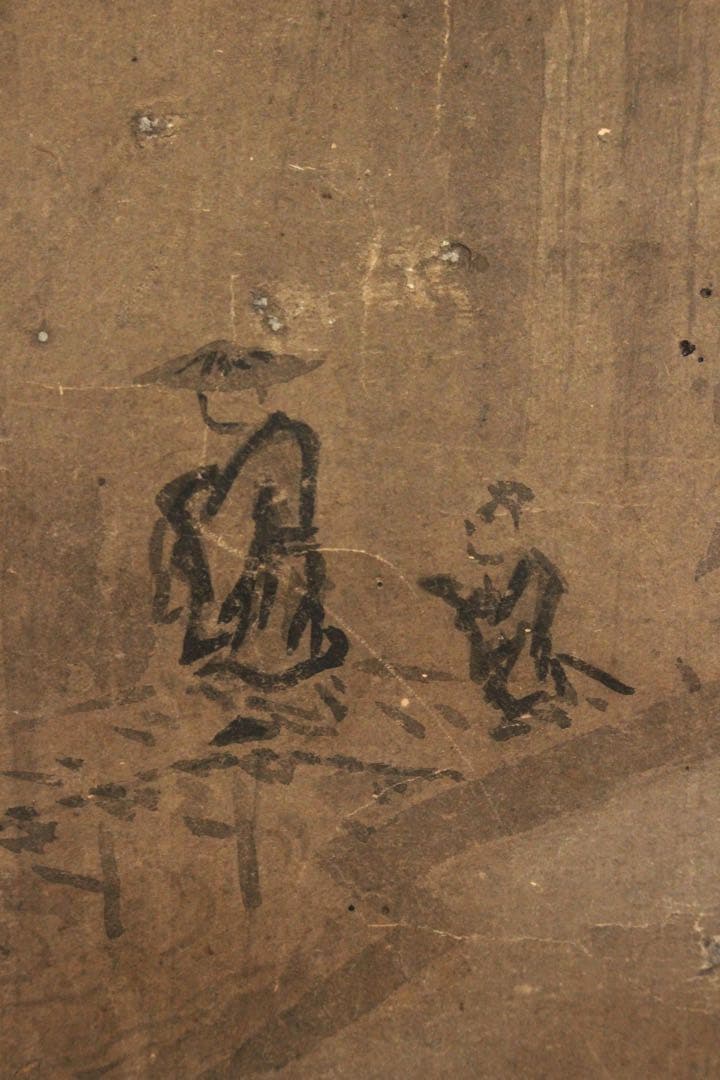 No5436 掛軸　無落款　山水　狩野之図　紙本　合箱　日本画　古美術　送料無料