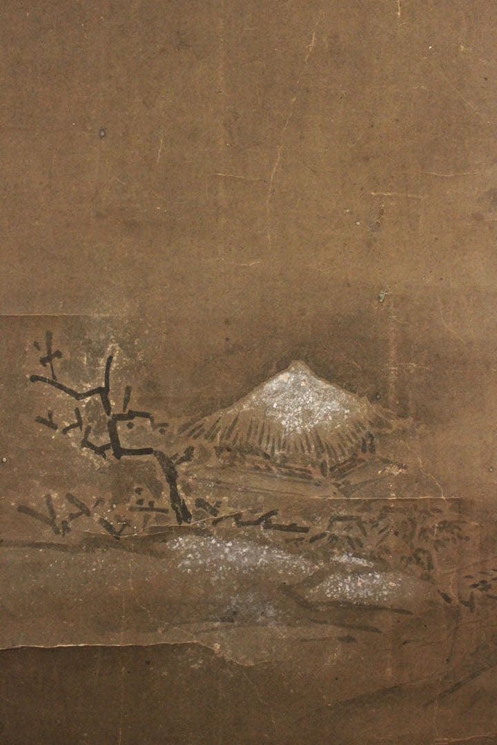 No5436 掛軸　無落款　山水　狩野之図　紙本　合箱　日本画　古美術　送料無料