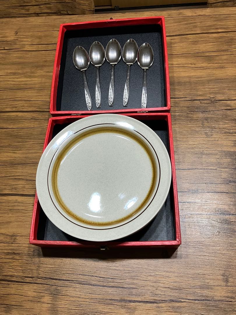 アポロストーン 曽根陶器 昭和レトロ 大皿 5枚&スプーンセット 箱付　未使用品