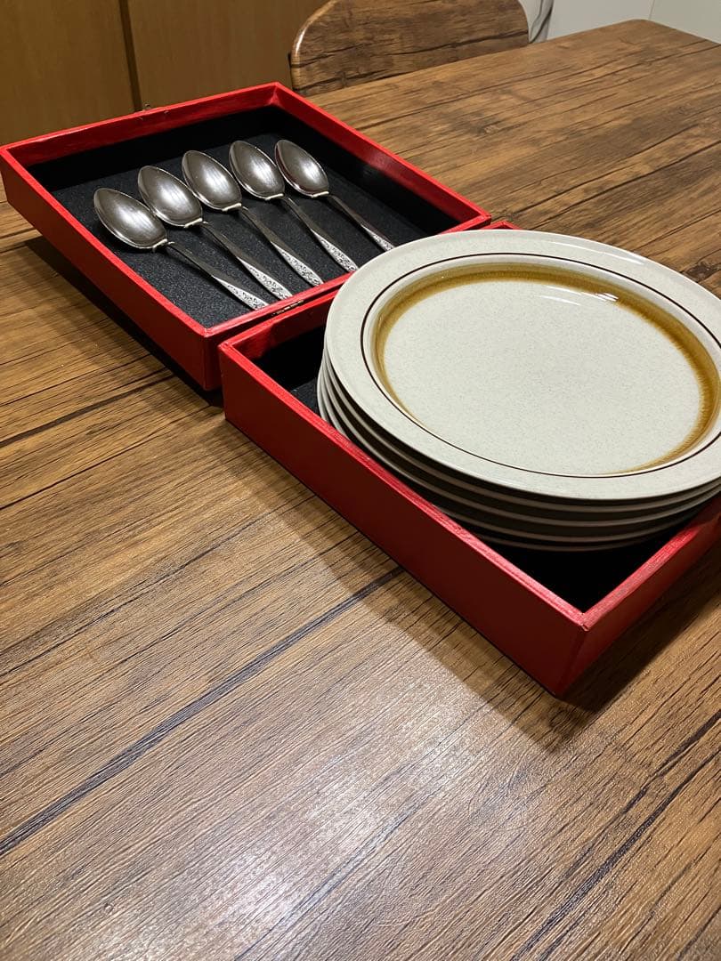 アポロストーン 曽根陶器 昭和レトロ 大皿 5枚&スプーンセット 箱付　未使用品