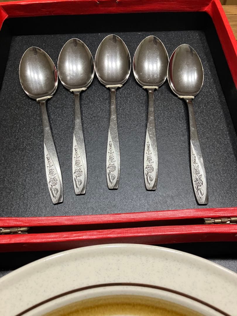 アポロストーン 曽根陶器 昭和レトロ 大皿 5枚&スプーンセット 箱付　未使用品