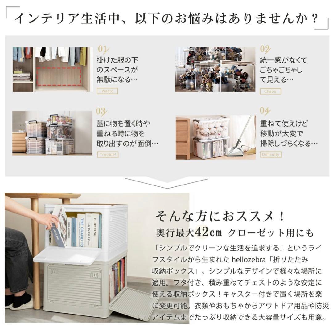 収納ボックス 折りたたみ コンテナ　収納ケース キャスター付 白　5個