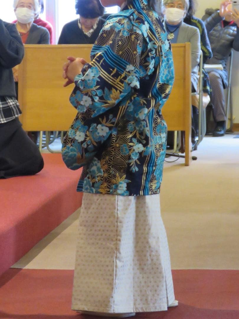 七五三用着物 青色花柄 子供用 オーダーメイド