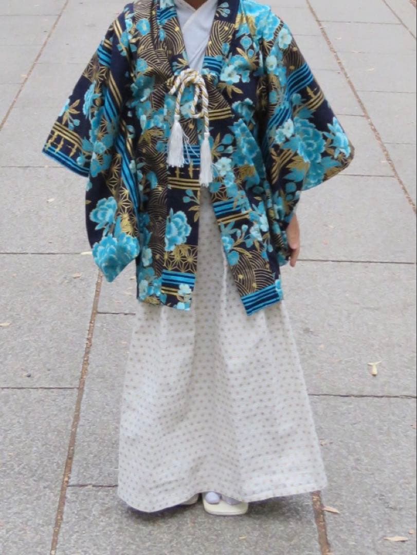 七五三用着物 青色花柄 子供用 オーダーメイド