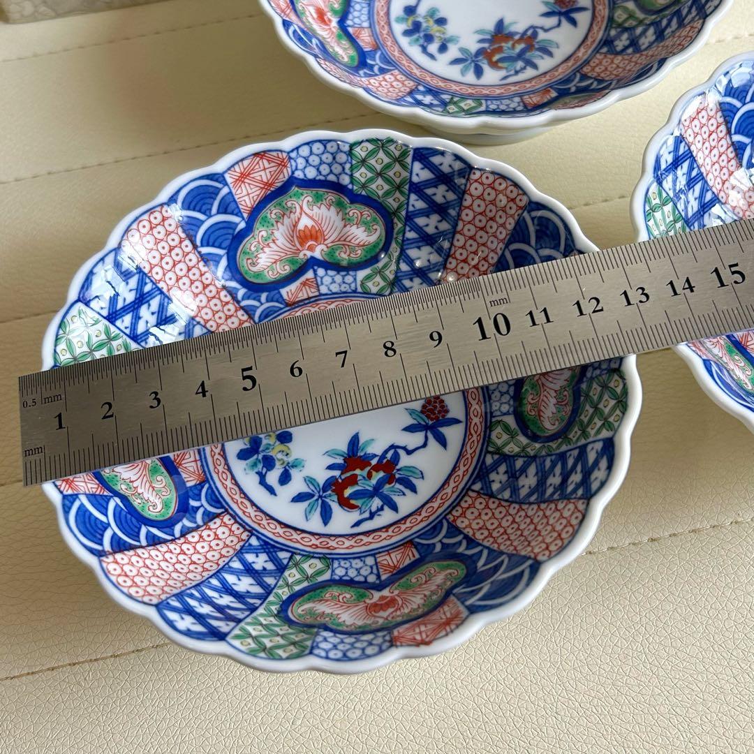 有田焼　賞美堂　其泉窯　古伊万里　高台小鉢揃　5枚セット　色絵　コンポート　菊割